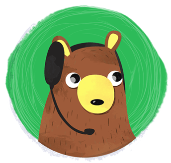cartoon brown bear with headset on and green background