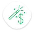 green icon of magic wand and money sign
